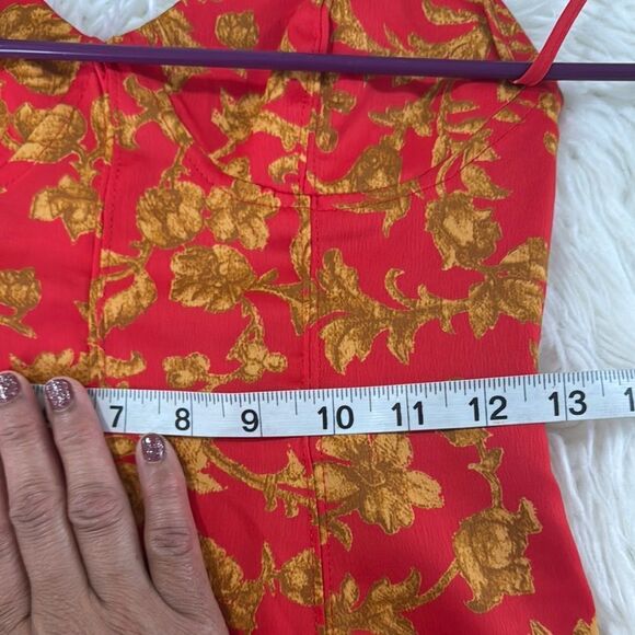 URBAN OUTFITTERS Red and Gold Floral Dress Size SP - Picture 7 of 11